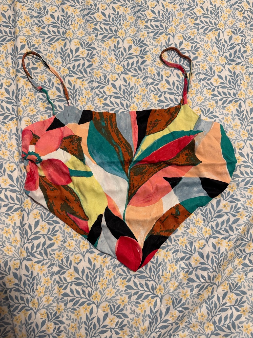 Colorful Abstract Floral Cropped Cami Tops